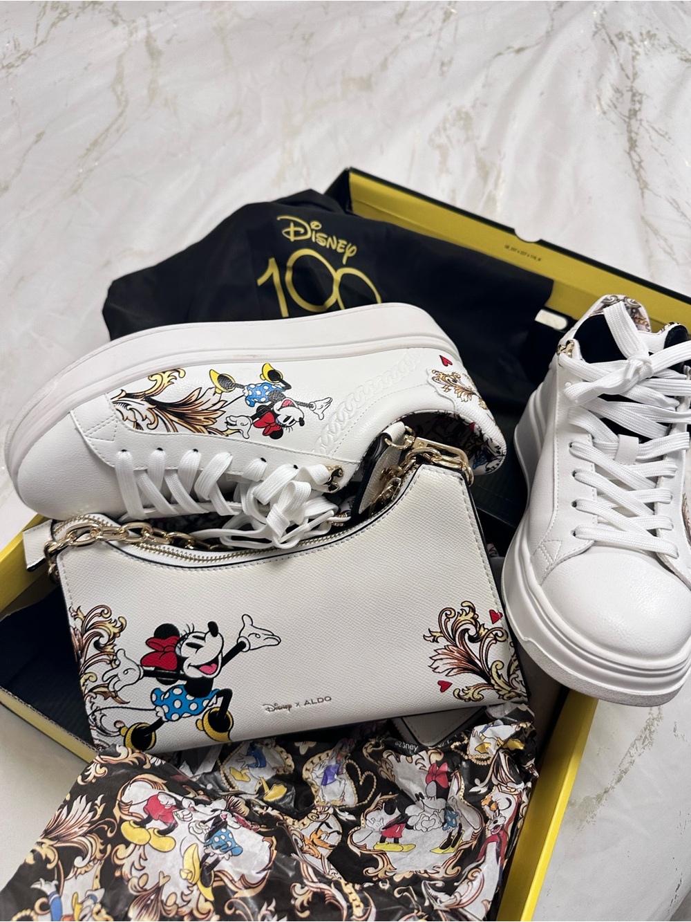 Aldo White Minnie Mouse Printed Leather Sneaker & Crossbody Set
